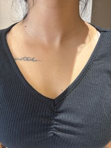 Black Ruched V-Neck Crop Top