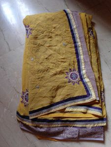 Embroidered Yellow and purplish Saree