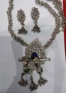 Krishna Flute Silver Oxidized Necklace