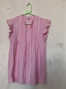 Pink Striped Ruffle Sleeve Top