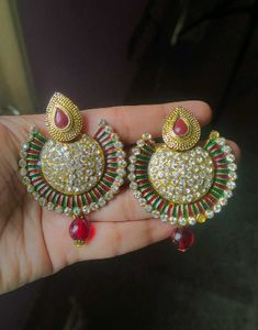 Green Red Ethnic Earrings - Coins Only