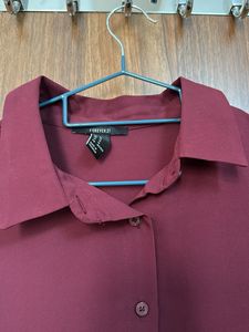 Forever 21 Burgundy Long Sleeve Button-Up Shirt