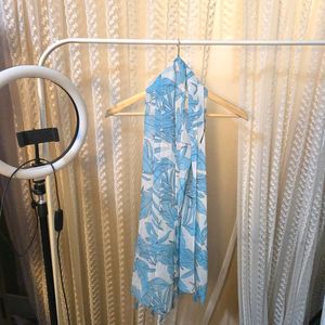 Blue Leaf Print Scarf