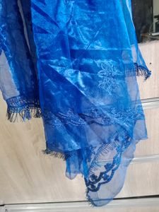 New Net Embroidered Dark Blue Women Dupatta