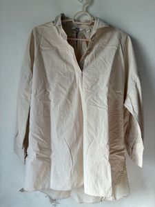 Light Beige Collared Tunic Top