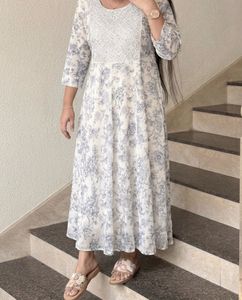 Silver glossy Floral Print Kurta with sequience