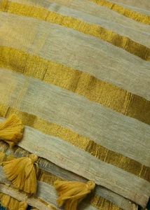 Elegant Linen Golden Saree with Tassels