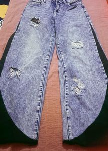 Ripped Wide Leg Jeans with Black Panels