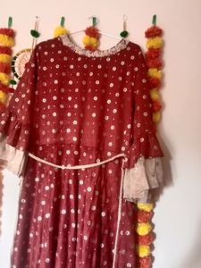 Golden And Rust Brown Anarkali Kurti