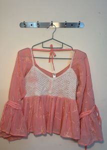 Pink Crochet Detail Blouse