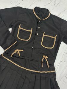 Chic Black Pleated Skirt and top Set