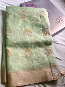 Light Green Embroidered Saree