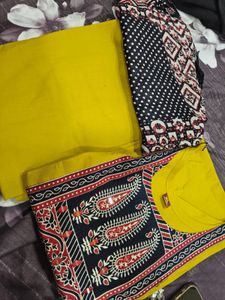Yellow Kurta Set with Black &amp; Red Print