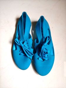 Blue Jelly Lace-Up Flats