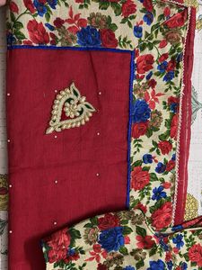 Red Saree with Floral Blouse