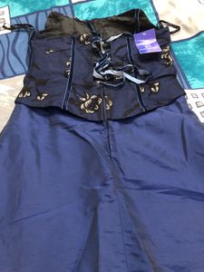 Elegant Navy Blue Embroidered Corset Dress
