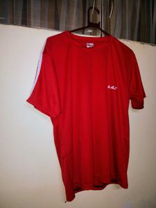 Red Activewear T-Shirt with White Stripes