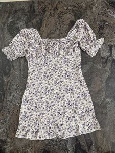 Floral Print Puff Sleeve Mini Dress(size-S)
