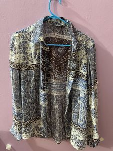 Boho Paisley Print Button-Down Shirt