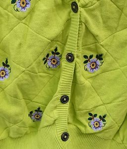 Cute Embroidered Lime Green Cardigan - XL Size