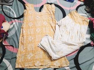 Yellow Kurta Set with White Pants