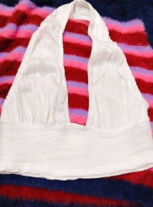 White Halter Neck  Crop Top