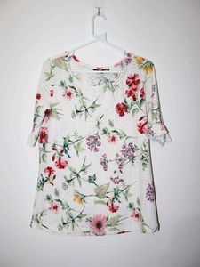 Floral Print Ruffle Sleeve Top