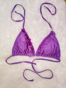 Purple Ruffled Triangle Bikini Top
