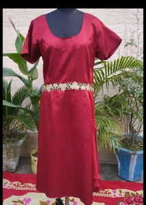 Elegant Maroon Gown with Embellished Belt
