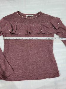 Ruffle Pearl Long Sleeve Top