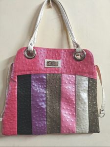 Chic Striped Ostrich Embossed Handbag