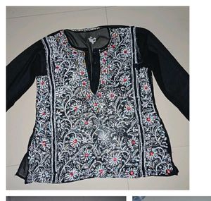 Embroidered Black Chikankari Kurta