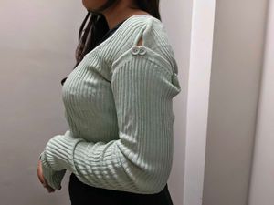 Sage Green Ribbed detachable Sleeve Top