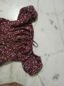 Red Floral Off-Shoulder Midi Dress