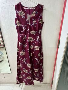 Burgundy Floral Midi Dress