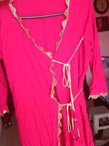 Hot Pink Semi Angrakha Kurta