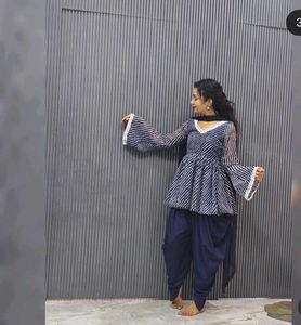 Stylish Navy Blue Dhoti Set