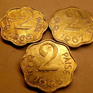 Rare 2 Paise Coin Set (1966, 1967, 1968)