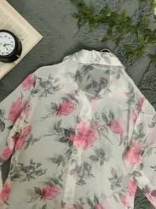 Sheer Floral Button-Up Blouse