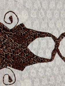 Leopard Print Halter Neck y2k asymmetrical Top
