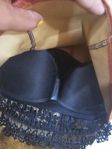 Leather Crop Top With Lace Work In Back