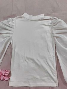 White Mock Neck Puff Sleeve Top