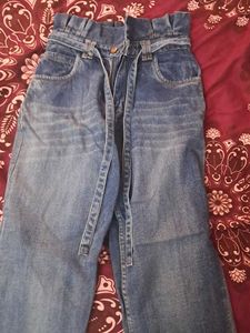 High-Waisted Paper bag Denim Jeans with Belt