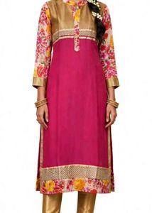 Vibrant Pink &amp; Gold Floral Kurta Set