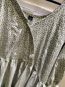Elegant Sage Green Printed Midi Dress with Tiered