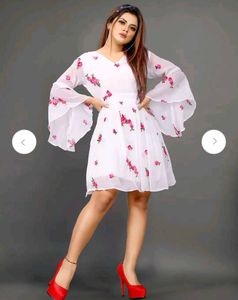 White floral bell sleeve dress