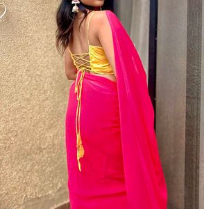 Vibrant Pink Georgette Saree