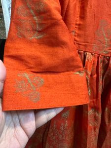 Sangria Orange Gold Foil Kurta – Size M