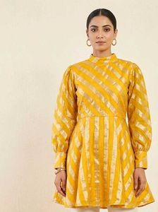 Vibrant Yellow & Gold Striped Kurta Set