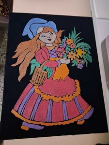 Vintage Style Girl with Flowers Artwork